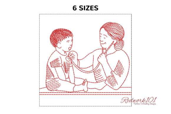 Female Doctor Doing Examination Redwork Review