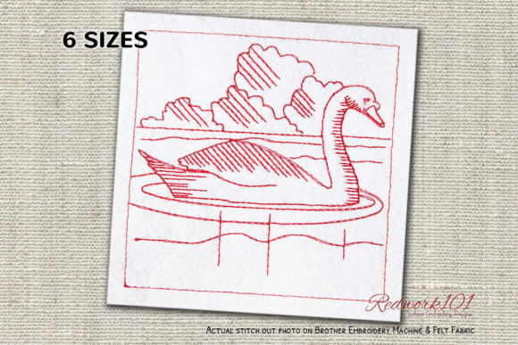 Swan in Water at Sunset Redwork Design Review for Sellers